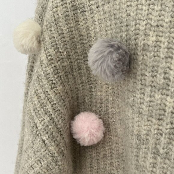 Romeo and Juliet Couture Pom Pom Knit Sweater Medium Pullover Ivory Multi Beige - Picture 8 of 12